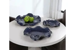 Abella Ceramic Wall Art In Blue, Set Of 3