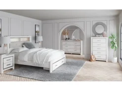 Altyra Bookcase Bed W/ Storage In Pearl White, Queen
