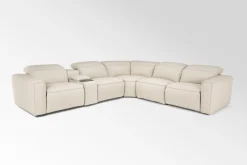 Amara 6 Piece 2 Power Sectional W/ 2 Power Armless Recliner In Tasmin Granite