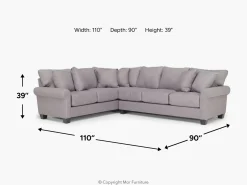 Amelia Crypton Performance Tux Sofa Sectional In Nomad Slate, Left Facing