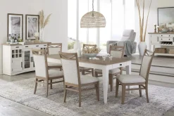 Americana Dining Table & 6 Upholstered Chairs In Brown/White