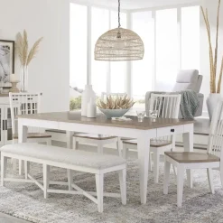 Americana Dining Table & 4 Chairs & Bench In Cotton
