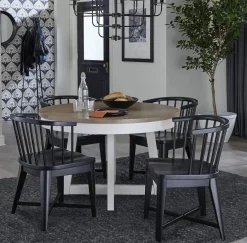 Americana Round Dining Table & 4 Upholstered Chairs In Cotton