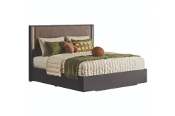 Amy Upholstered Bed W/ Storage, Dresser, Mirror & Nightstand In Dark Oak, Queen