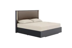 Amy Upholstered Panel Bed, Dresser, Mirror & Nightstand In Dark Oak, Queen