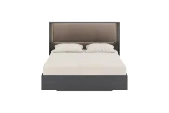 Amy Upholstered Panel Bed, Dresser, Mirror & Nightstand In Dark Oak, Queen