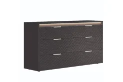 Amy Upholstered Panel Bed, Dresser, Mirror & Nightstand In Dark Oak, Queen