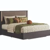 Amy Upholstered Panel Bed W/ Storage In Dark Oak, Queen