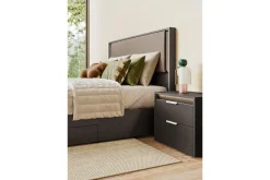 Amy Upholstered Panel Bed W/ Storage In Dark Oak, Queen