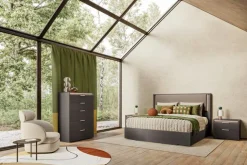 Amy Upholstered Panel Bed W/ Storage In Dark Oak, Queen