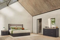 Amy Upholstered Panel Bed In Dark Oak, Queen