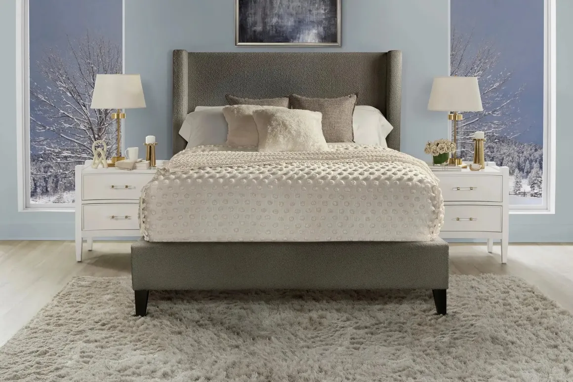 Angel Upholstered Panel Bed In Charcoal, Queen