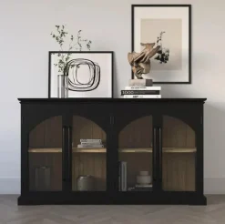 Archdale 6 Door Accent Console In Black, 96 Inch