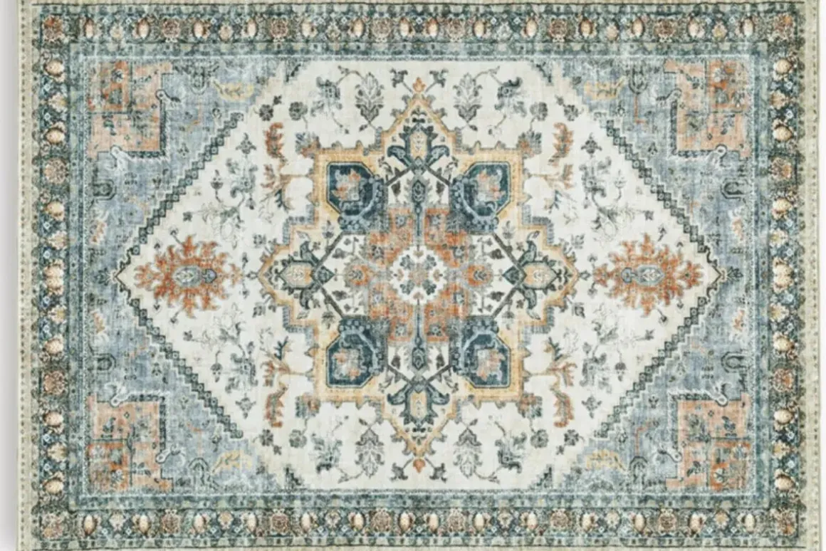 Arlenmont Classic Rug In Blue/White/Brown, 5’ X 7’
