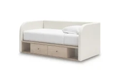 Arloster Upholstered Daybed W/ Storage Trundle In Tan/White, Twin