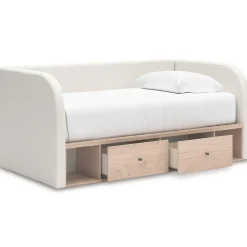Arloster Upholstered Daybed W/ Storage Trundle In Tan/White, Twin