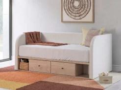 Arloster Upholstered Daybed W/ Storage Trundle In Tan/White, Twin