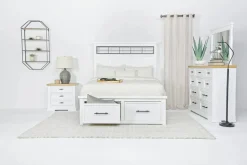 Ashbryn Storage Bed, Dresser, Mirror & Nightstand In White, Queen
