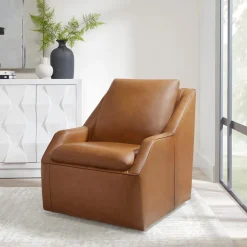 Asher Leather 360 Degree Swivel Chair In Ice