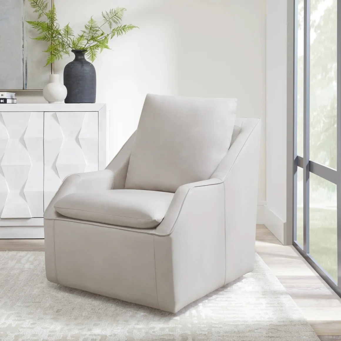 Asher Leather 360 Degree Swivel Chair In Ice
