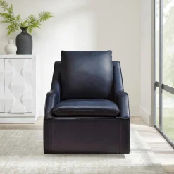 Asher Leather 360 Degree Swivel Chair In Ice