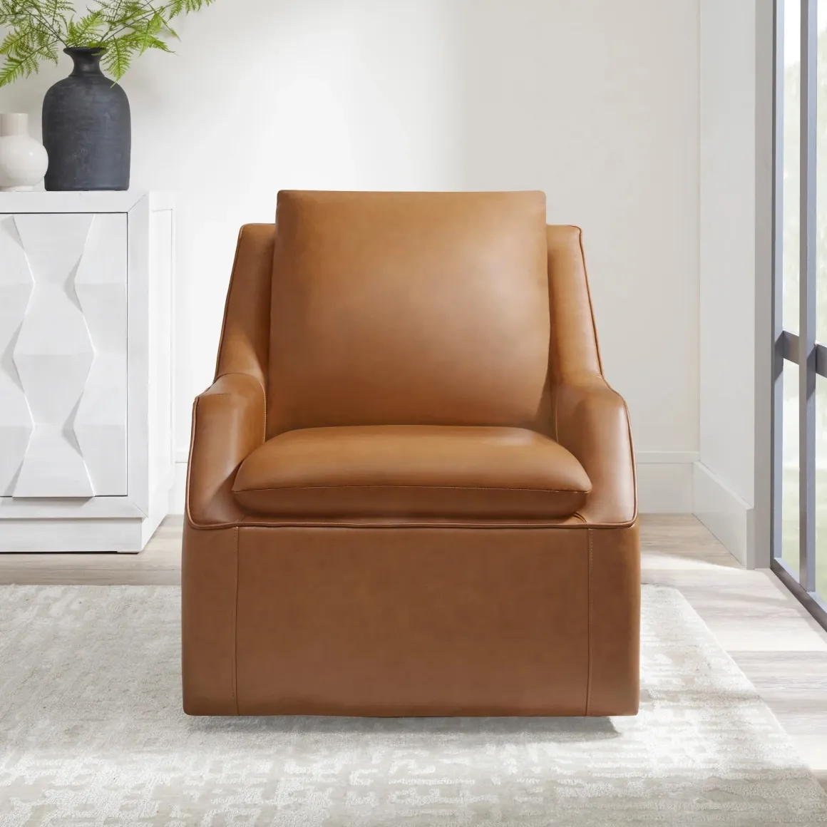 Asher Leather 360 Degree Swivel Chair In Ice