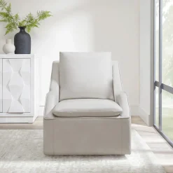 Asher Leather 360 Degree Swivel Chair In Ice