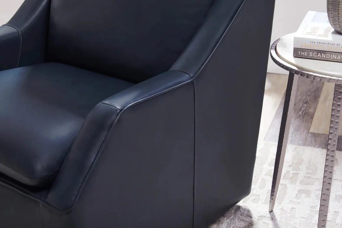 Asher Leather 360 Degree Swivel Chair In Ice