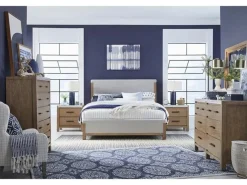Aspen Valley Upholstered Panel Bed, Dresser, Mirror & Nightstand In Sierra Brown, Queen