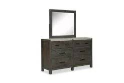 Aspen Valley Upholstered Panel Bed, Dresser, Mirror & Nightstand In Sierra Brown, Queen