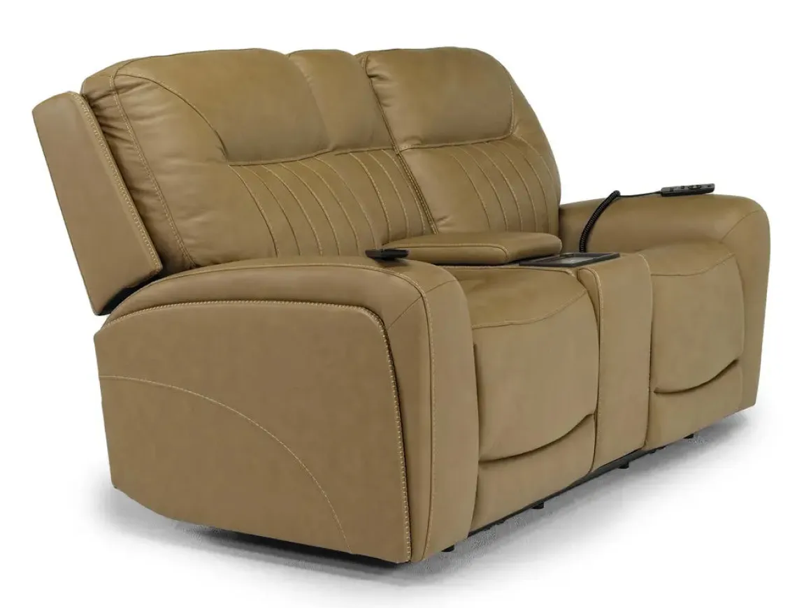 Banks 3 Power Console Loveseat In Chesapeake Charcoal Leather