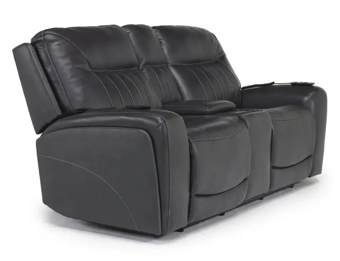 Banks 3 Power Console Loveseat In Chesapeake Charcoal Leather
