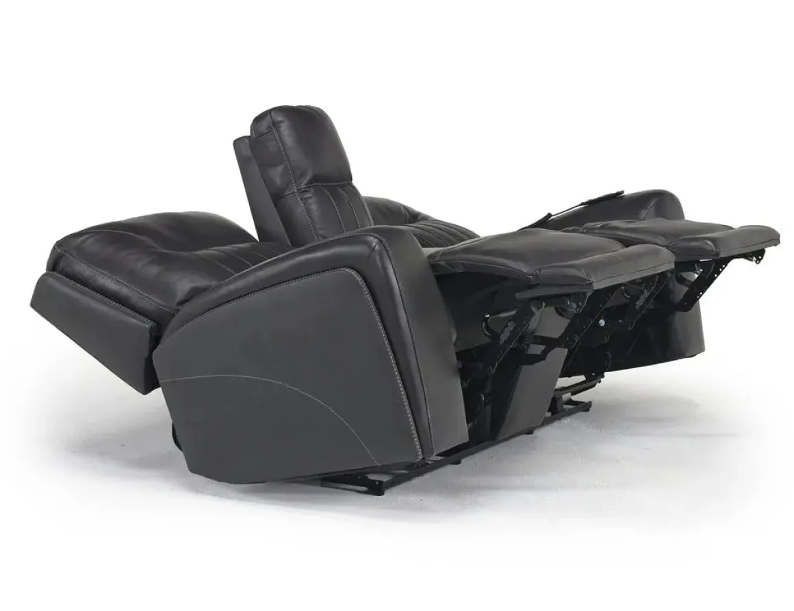 Banks 3 Power Console Loveseat In Chesapeake Charcoal Leather