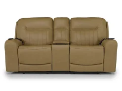 Banks 3 Power Console Loveseat In Chesapeake Charcoal Leather