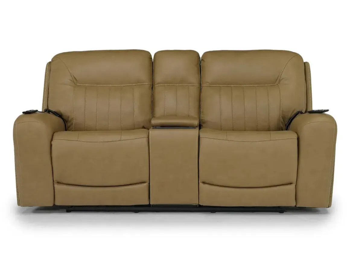Banks 3 Power Console Loveseat In Chesapeake Charcoal Leather