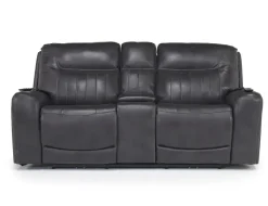Banks 3 Power Console Loveseat In Chesapeake Charcoal Leather