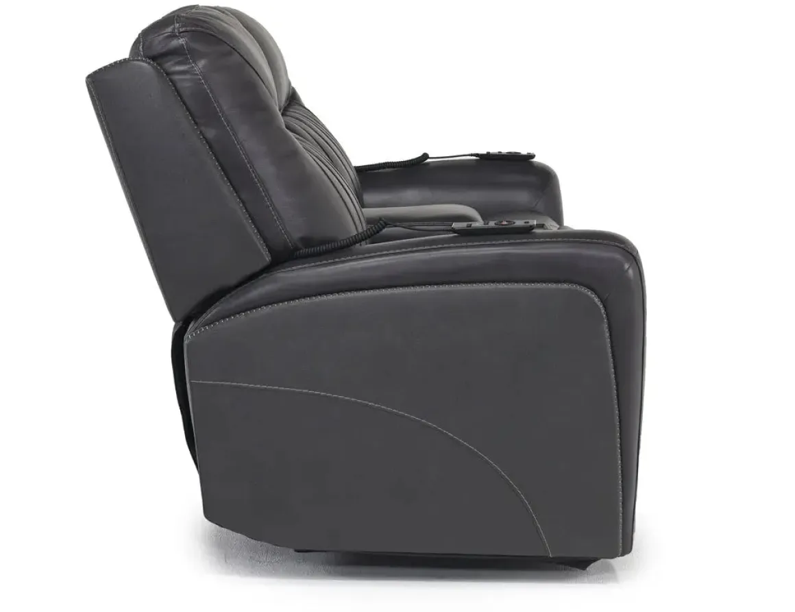 Banks 3 Power Console Loveseat In Chesapeake Charcoal Leather