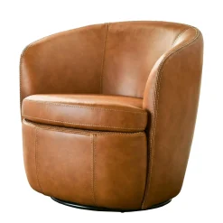 Barolo Leather Swivel Club Chair In Caramel