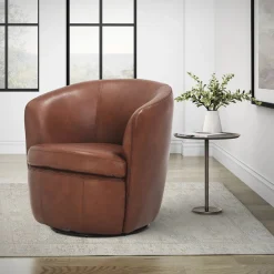 Barolo Leather Swivel Club Chair In Caramel