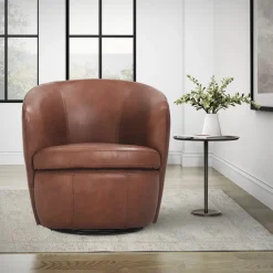 Barolo Leather Swivel Club Chair In Caramel