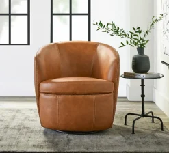 Barolo Leather Swivel Club Chair In Caramel