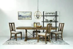 Bay Creek Extendable Dining Table & 4 Upholstered V-Back Chairs In Toasted Nutmeg