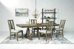 Bay Creek Extendable Dining Table & 4 Upholstered V-Back Chairs In Toasted Nutmeg