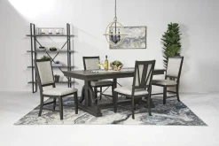Bay Creek Extendable Dining Table & 4 Upholstered V-Back Chairs In Toasted Nutmeg