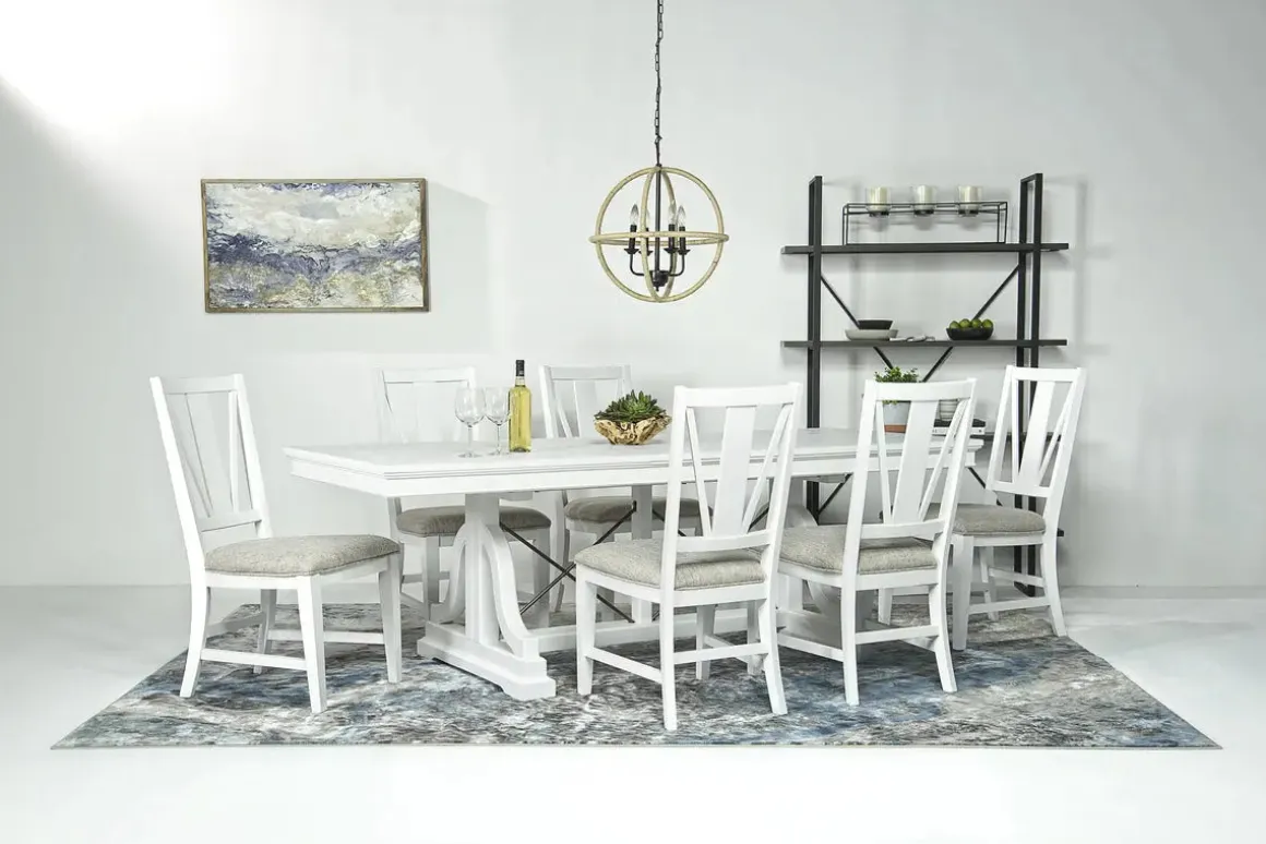 Bay Creek Extendable Dining Table & 4 Upholstered V-Back Chairs In Toasted Nutmeg