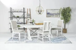 Bay Creek Extendable Dining Table & 4 Upholstered V-Back Chairs In Toasted Nutmeg