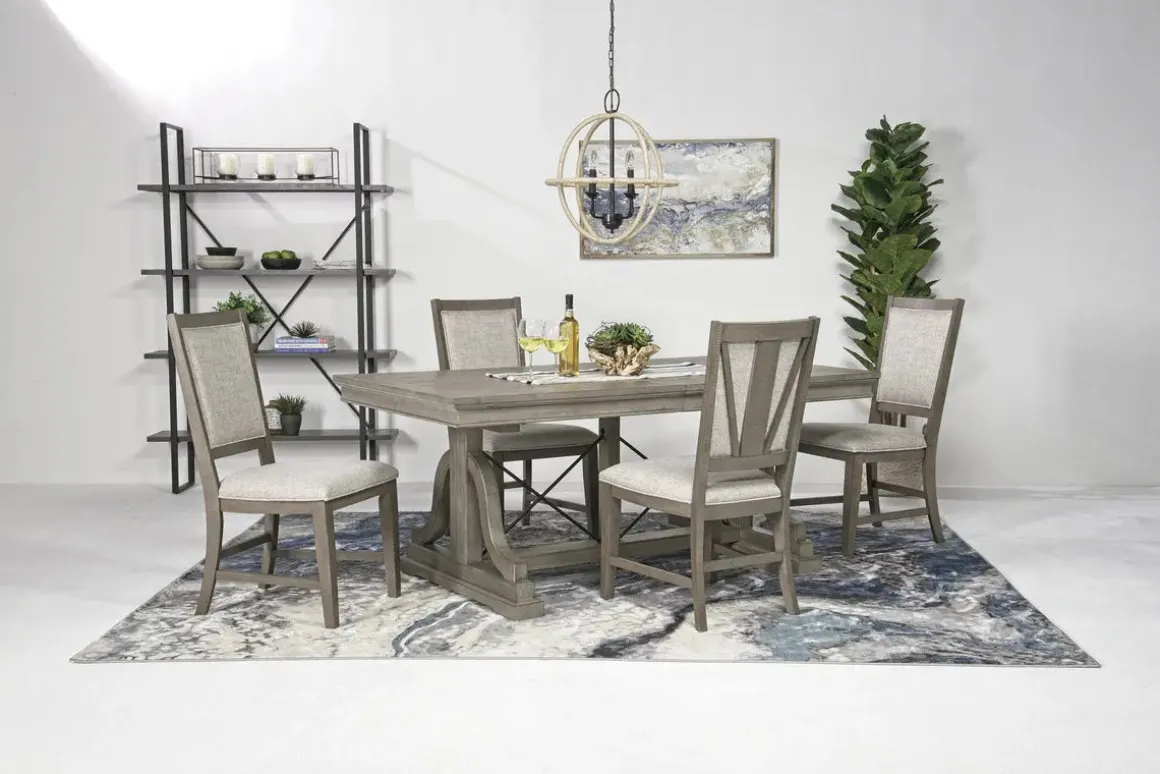 Bay Creek Extendable Dining Table & 4 Upholstered V-Back Chairs In Toasted Nutmeg
