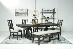 Bay Creek Extendable Dining Table, 4 V-Back Chairs & High Back Bench In Graphite