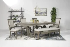 Bay Creek Extendable Dining Table, 4 V-Back Chairs & High Back Bench In Graphite