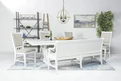 Bay Creek Extendable Dining Table, 4 V-Back Chairs & High Back Bench In Graphite